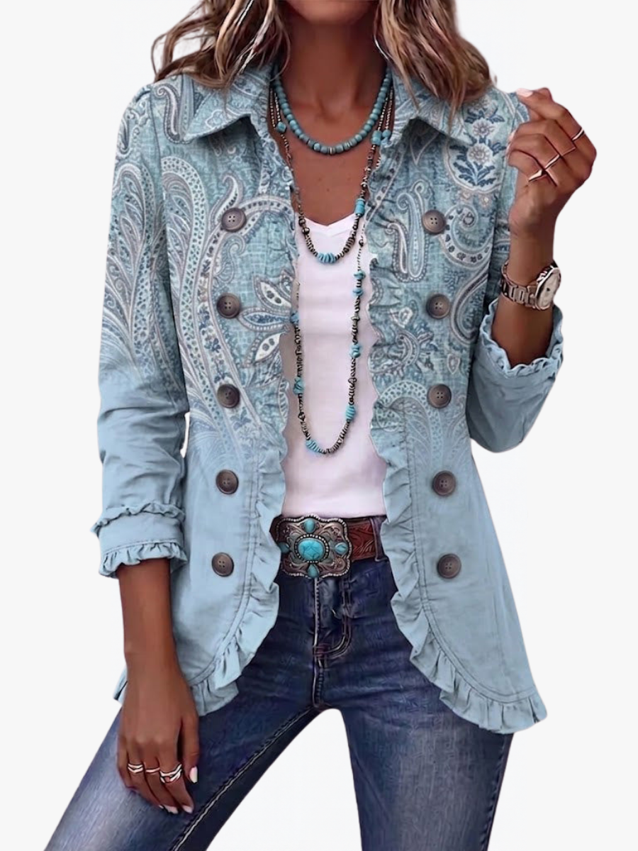 ROUSSEAU BORDEAUX | VESTE PAISLEY VINTAGE À VOLANTS POUR FEMMES
