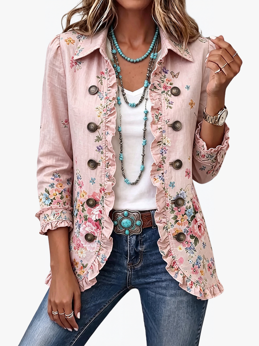 ROUSSEAU BORDEAUX | VESTE FLORALE À VOLANTS POUR FEMMES
