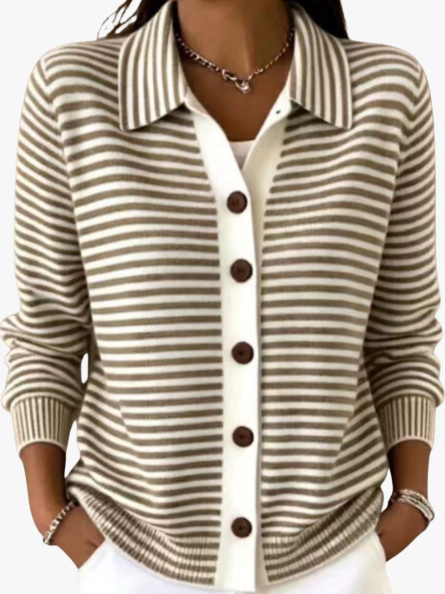 ROUSSEAU BORDEAUX | CARDIGAN RAYÉ À BOUTONS POUR FEMMES
