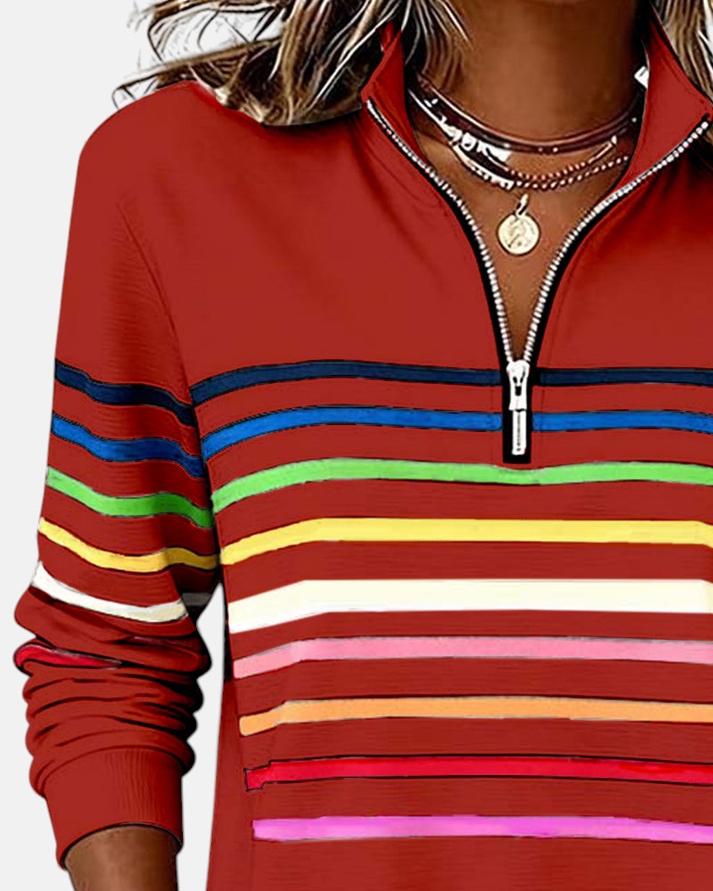 ROUSSEAU BORDEAUX | PULL RAYÉ À FERMETURE ÉCLAIR POUR FEMMES
