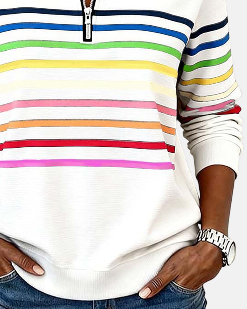 ROUSSEAU BORDEAUX | PULL RAYÉ À FERMETURE ÉCLAIR POUR FEMMES