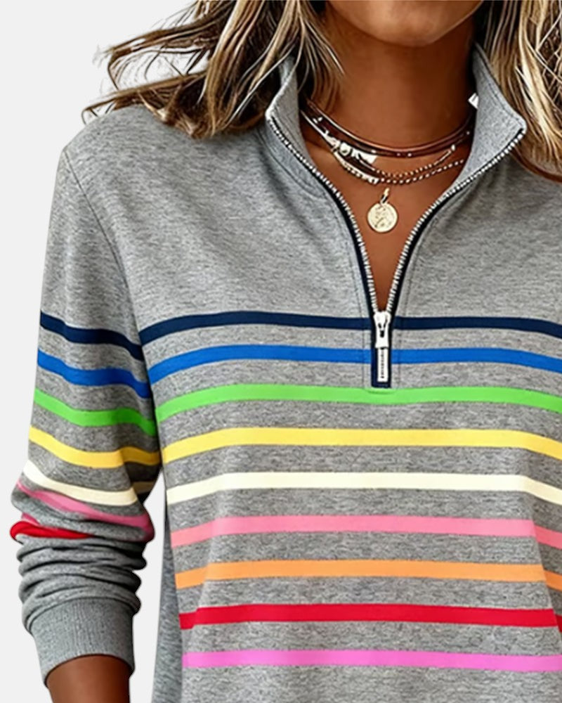 ROUSSEAU BORDEAUX | PULL RAYÉ À FERMETURE ÉCLAIR POUR FEMMES