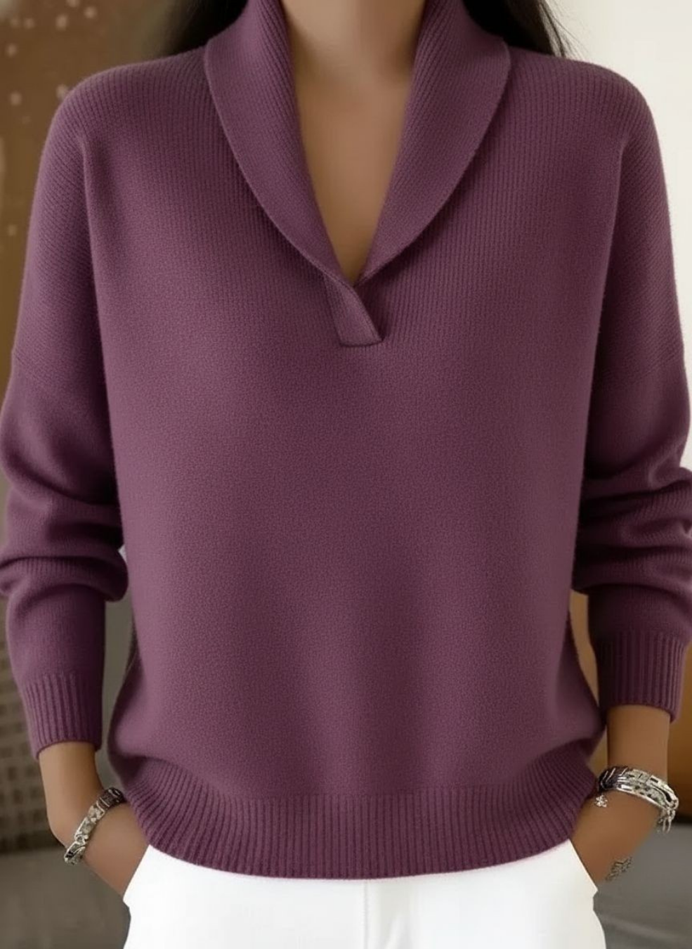 ROUSSEAU BORDEAUX | PULL COL V EN MAILLE DOUCE POUR FEMMES
