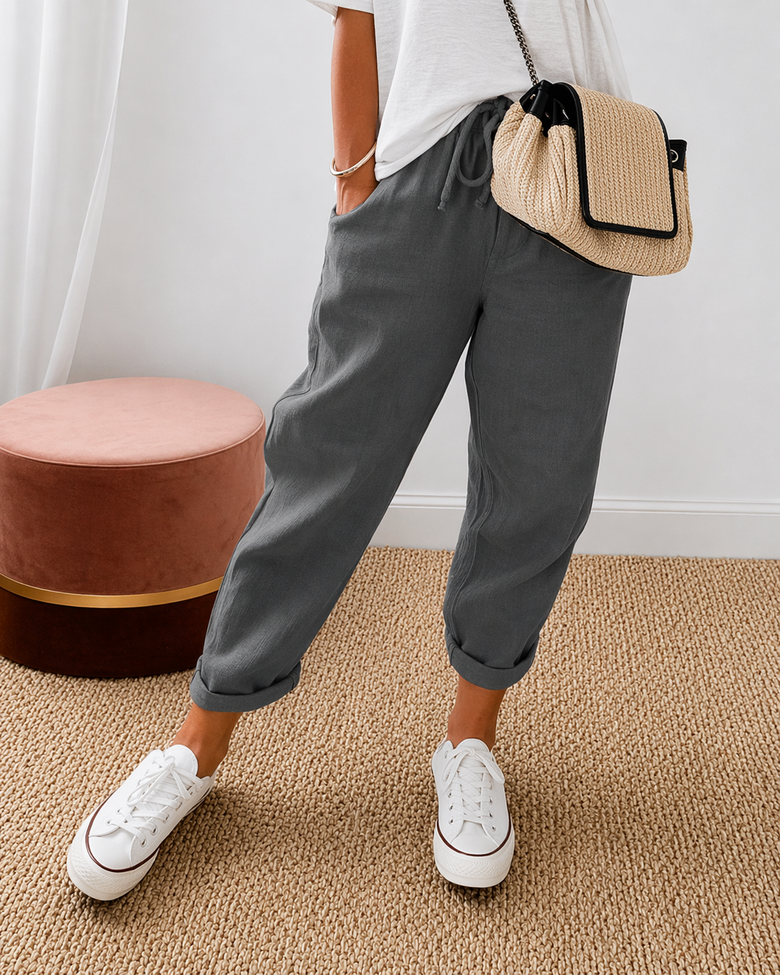 ROUSSEAU BORDEAUX| PANTALON LIN DÉTENDU POUR FEMMES