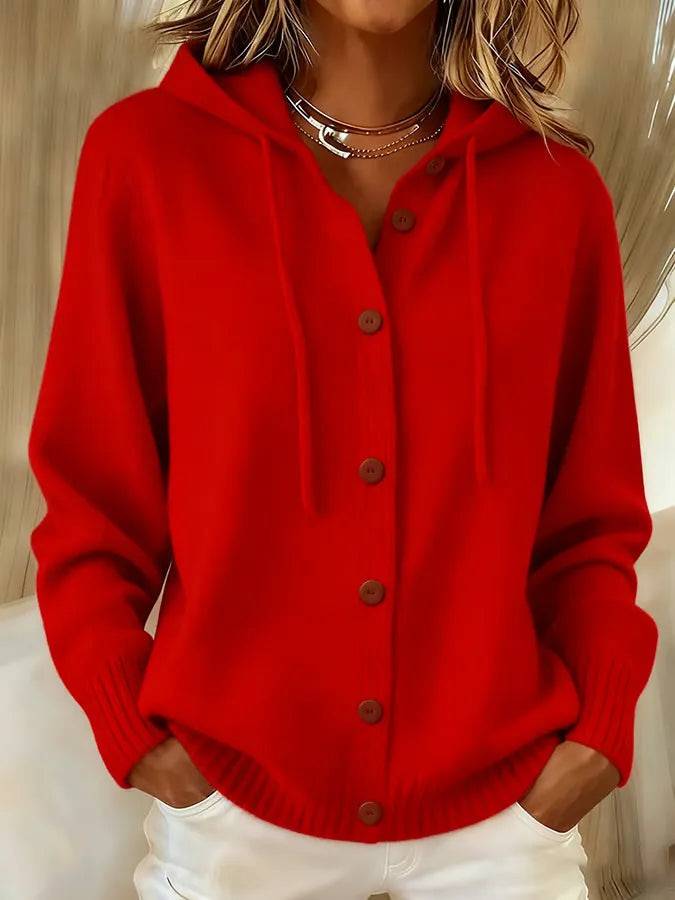 ROUSSEAU BORDEAUX | CARDIGAN DOUX À CAPUCHE ET BOUTONS POUR FEMMES