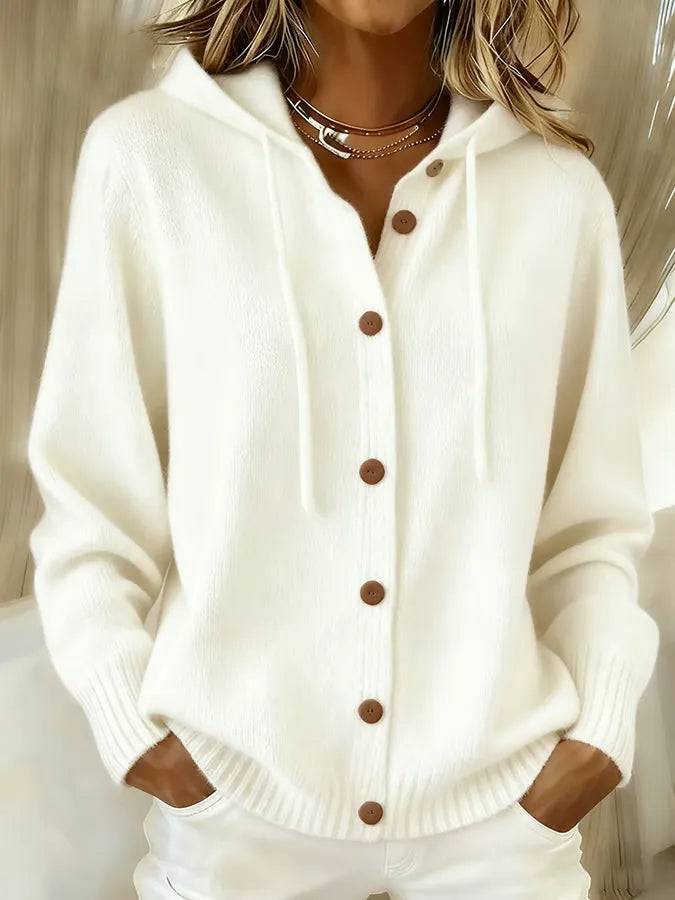 ROUSSEAU BORDEAUX | CARDIGAN DOUX À CAPUCHE ET BOUTONS POUR FEMMES