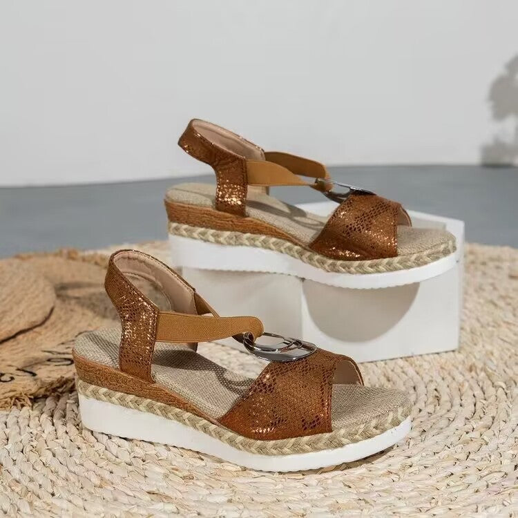ROUSSEAU BORDEAUX | SANDALES CLASSIQUES À TALON COMPENSÉ POUR FEMMES