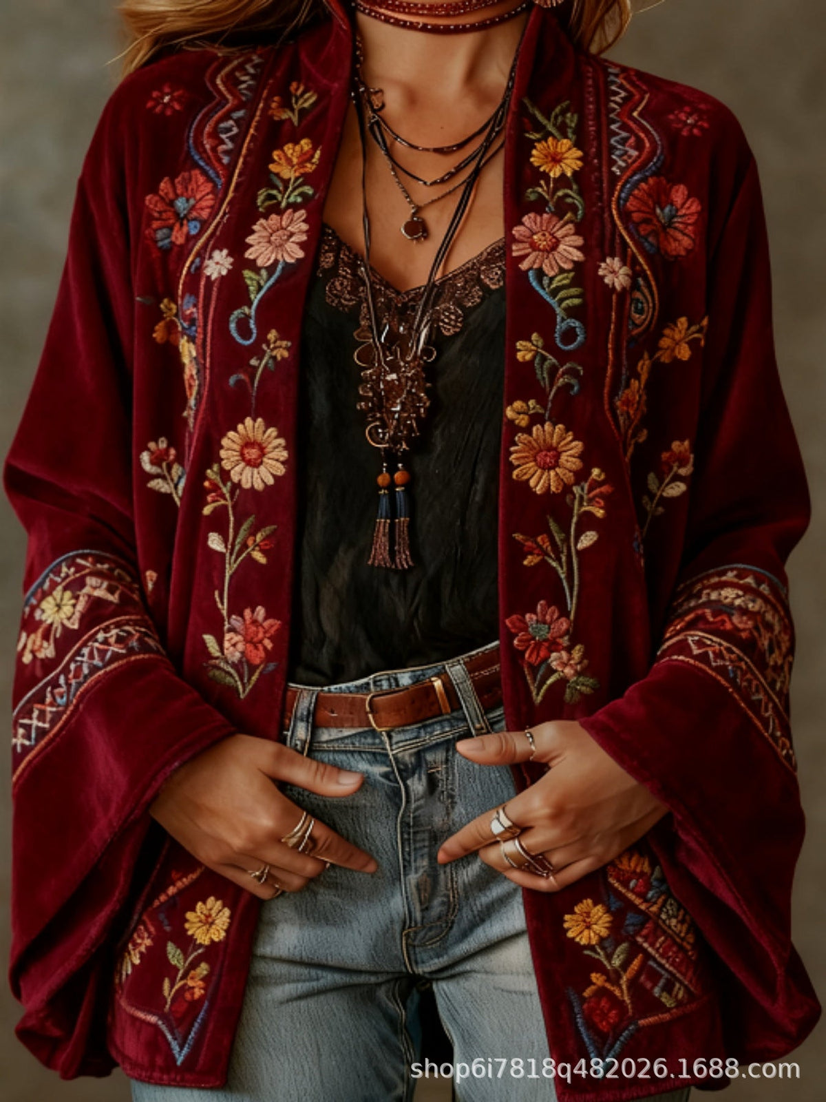 ROUSSEAU BORDEAUX | VESTE BOHO EN VELOURS POUR FEMMES