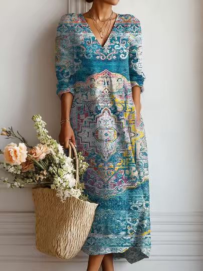 ROUSSEAU BORDEAUX| ROBE MIDI EN LIN FLORAL ANCIEN POUR FEMMES