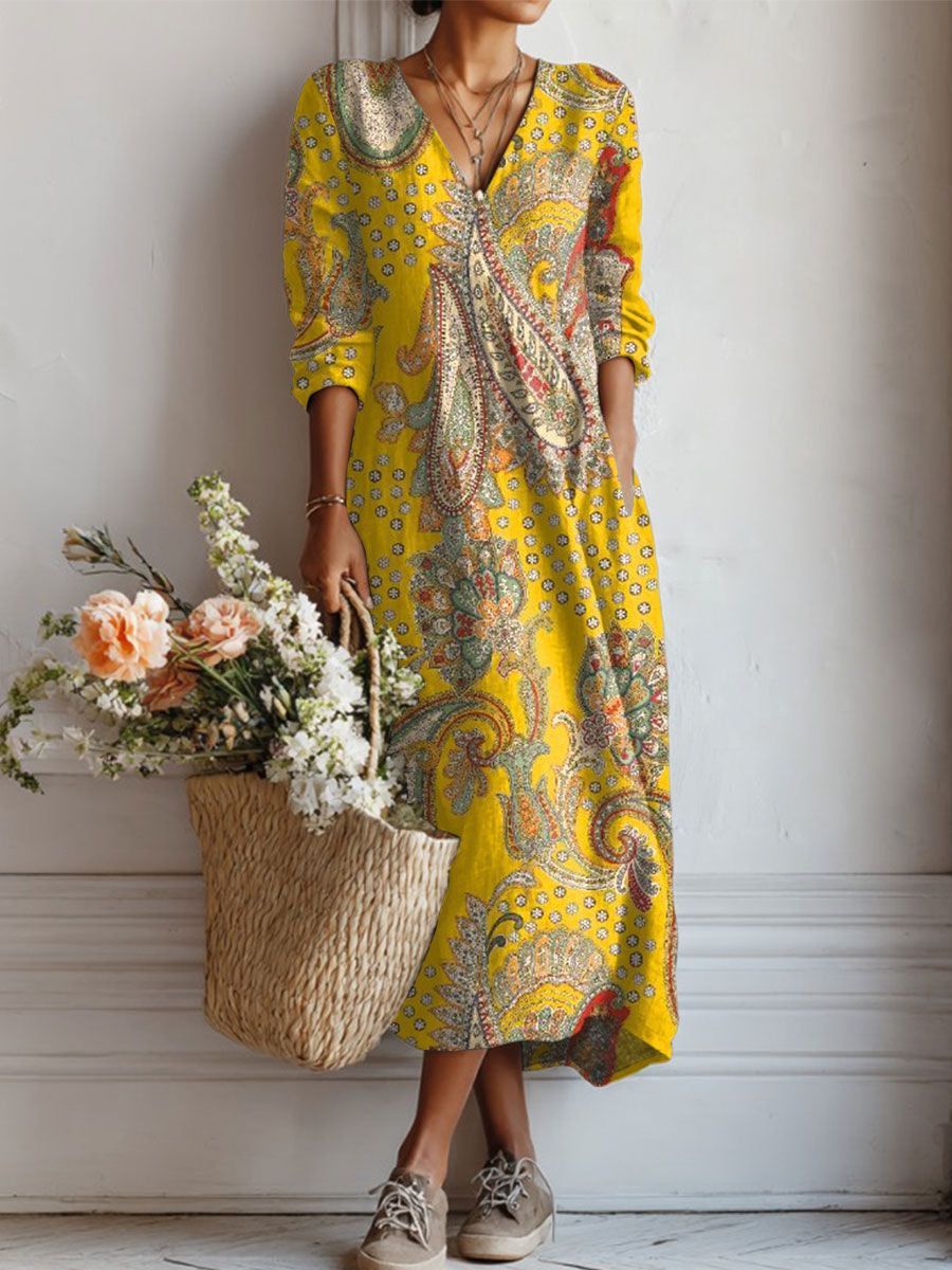 ROUSSEAU BORDEAUX| ROBE MIDI EN LIN FLORAL ANCIEN POUR FEMMES