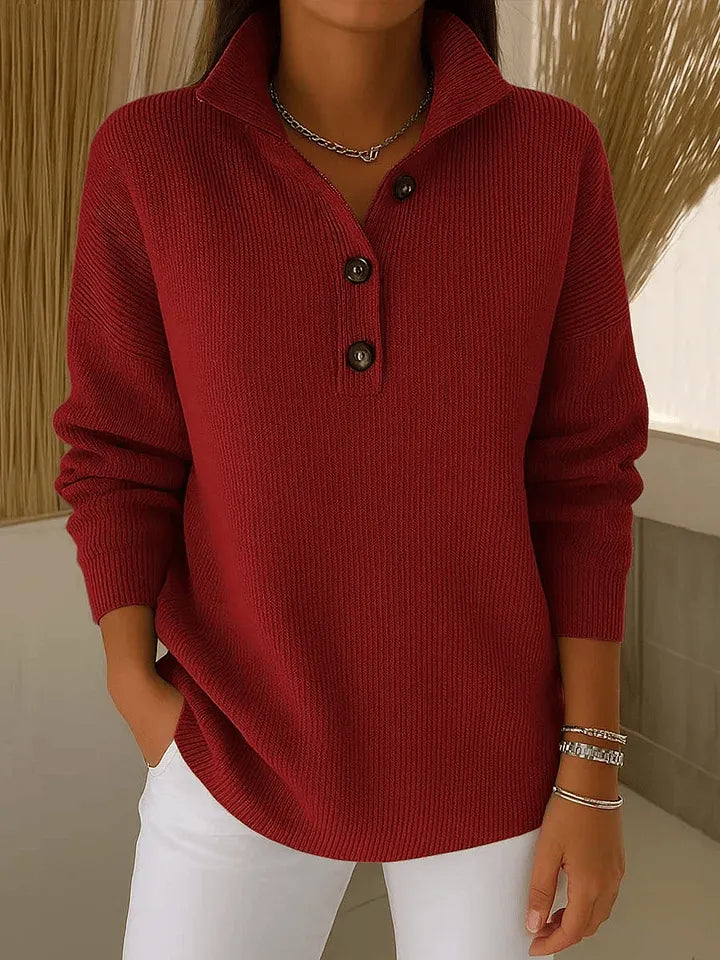 ROUSSEAU BORDEAUX | PULL POLO COL V EN MAILLE CÔTELÉE POUR FEMMES