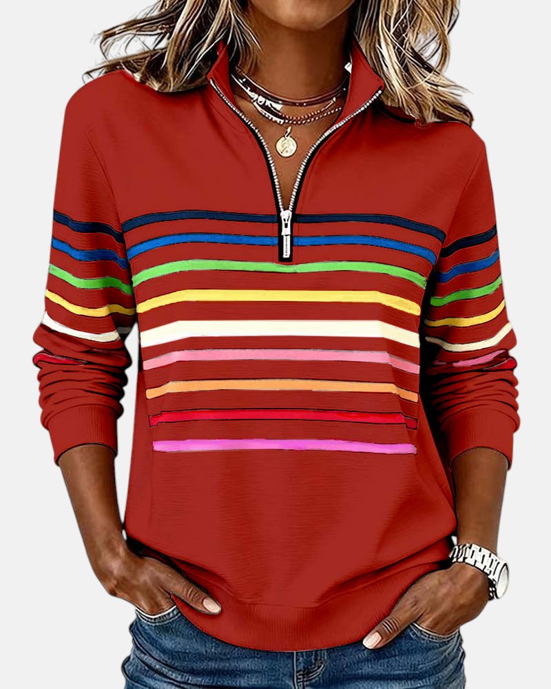 ROUSSEAU BORDEAUX | PULL RAYÉ À FERMETURE ÉCLAIR POUR FEMMES