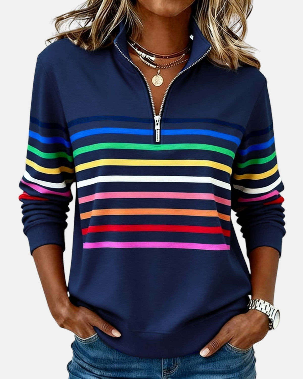 ROUSSEAU BORDEAUX | PULL RAYÉ À FERMETURE ÉCLAIR POUR FEMMES