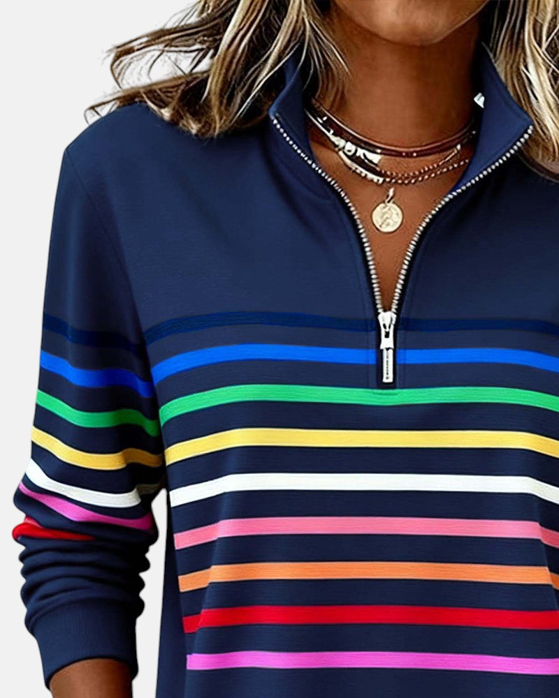 ROUSSEAU BORDEAUX | PULL RAYÉ À FERMETURE ÉCLAIR POUR FEMMES