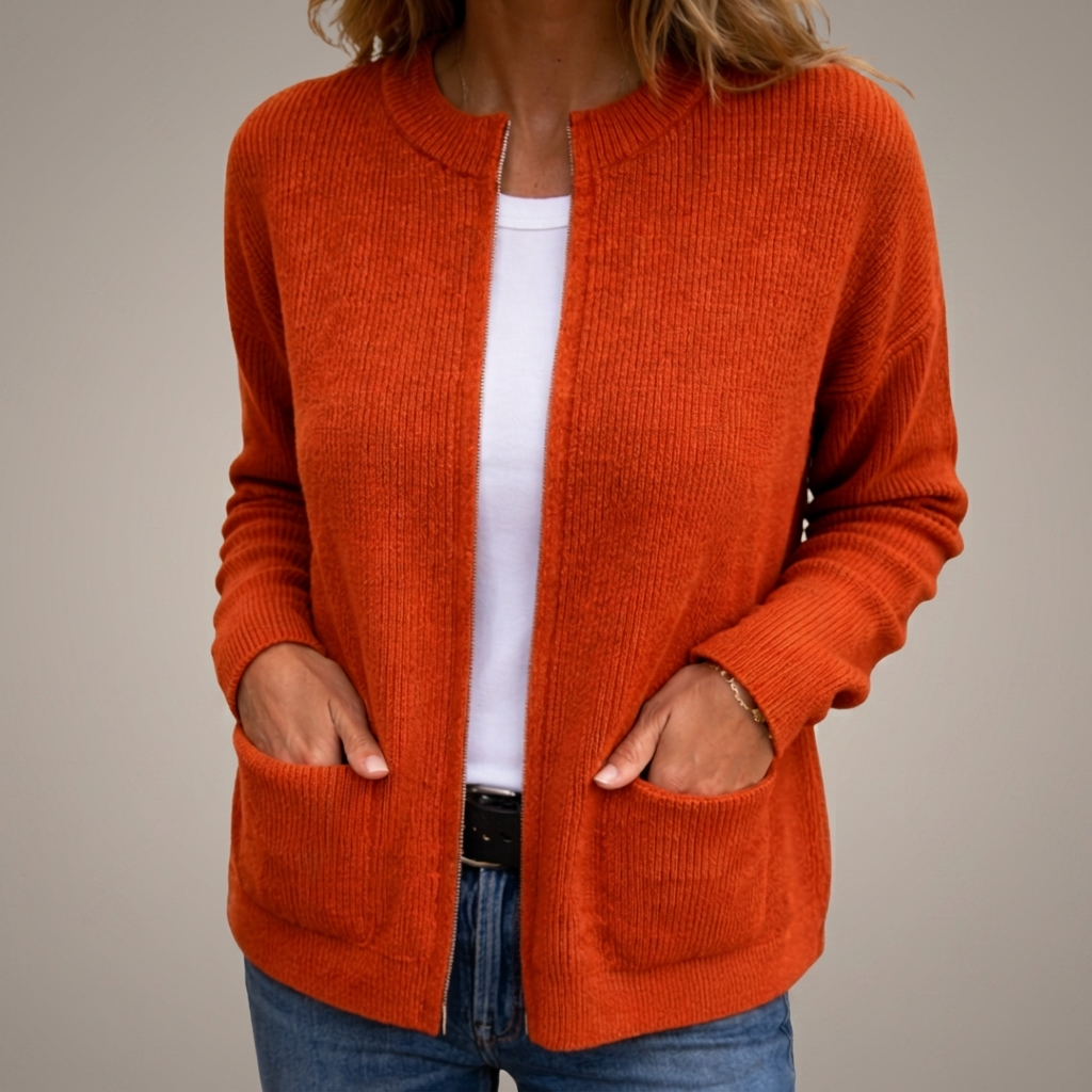 ROUSSEAU BORDEAUX | GILET EN TRICOT À FERMETURE ÉCLAIR POUR FEMMES