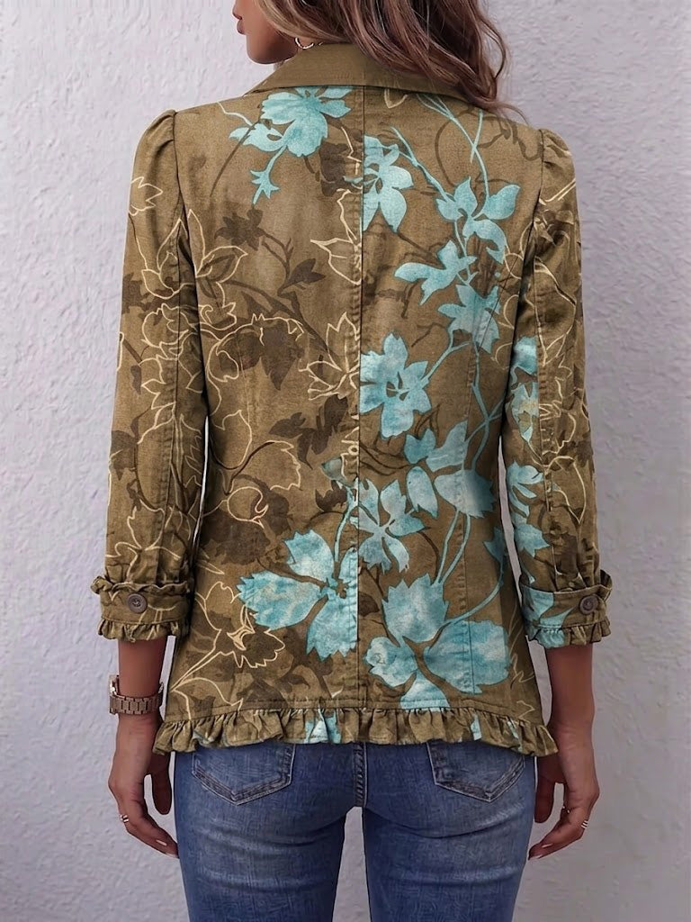 ROUSSEAU BORDEAUX | VESTE FLORALE DÉGRADÉE À VOLANTS POUR FEMMES