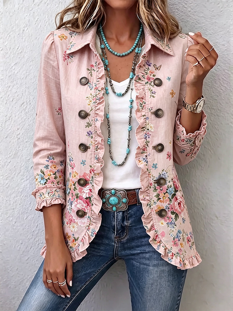 ROUSSEAU BORDEAUX | VESTE FLORALE À VOLANTS POUR FEMMES