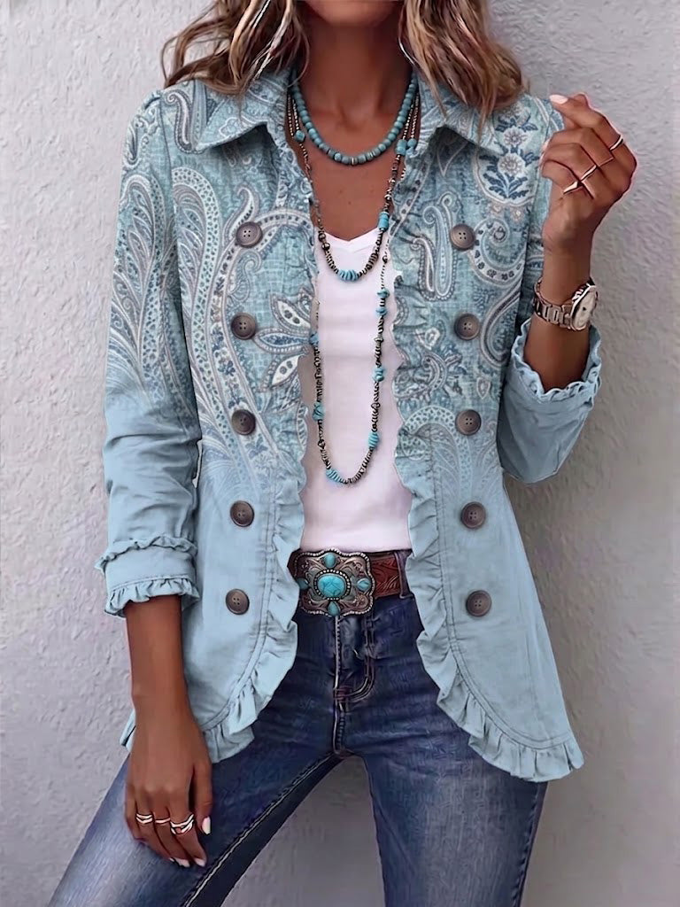 ROUSSEAU BORDEAUX | VESTE PAISLEY VINTAGE À VOLANTS POUR FEMMES