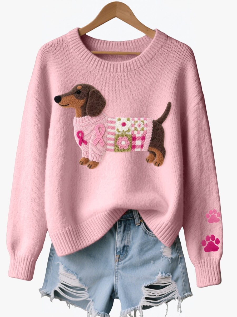 ROUSSEAU BORDEAUX | PULL DOUILLET À MOTIF TECKEL POUR FEMMES