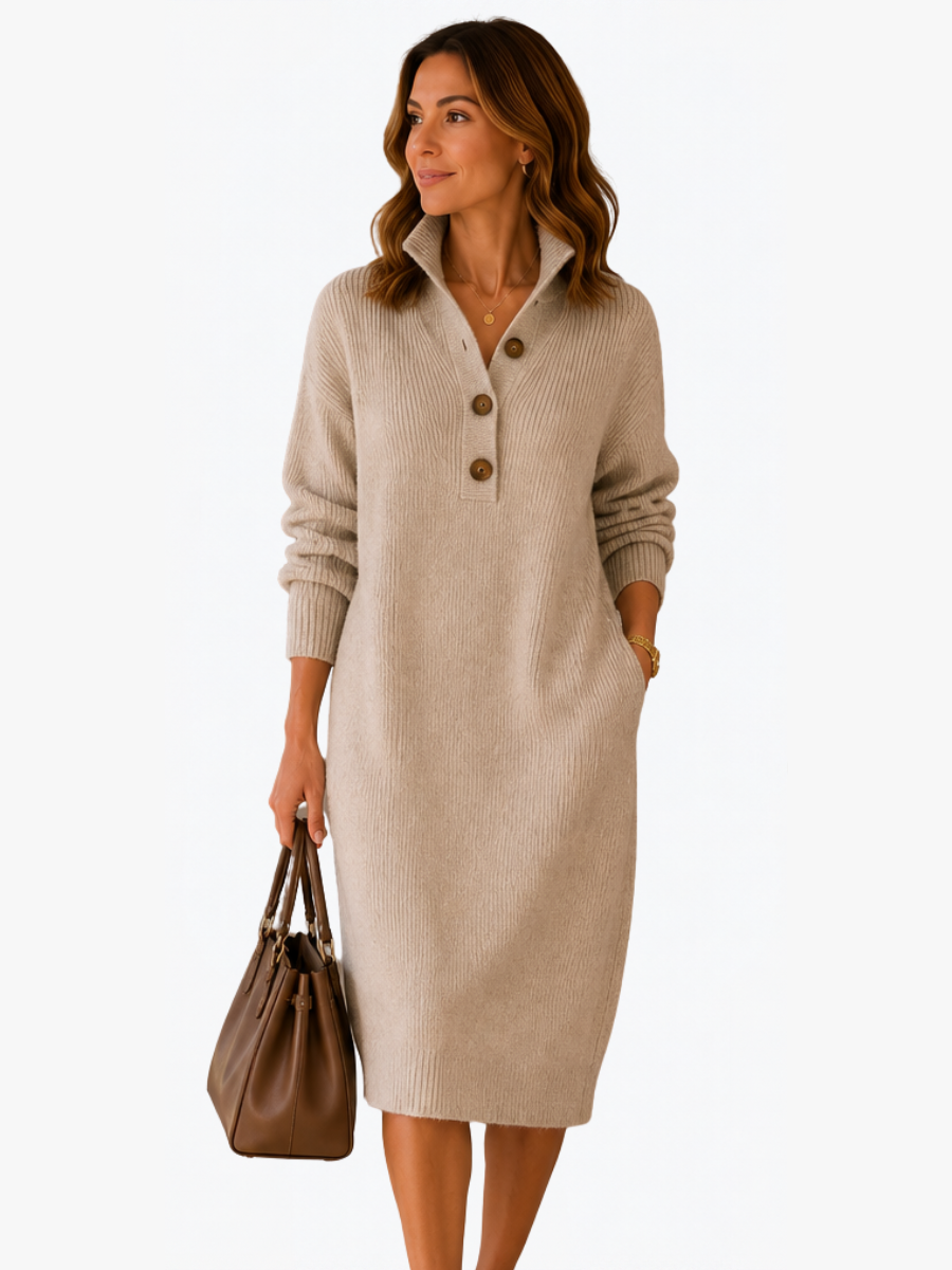ROUSSEAU BORDEAUX | ROBE MIDI EN MAILLE CÔTELÉE À COL BOUTONNÉ POUR FEMMES