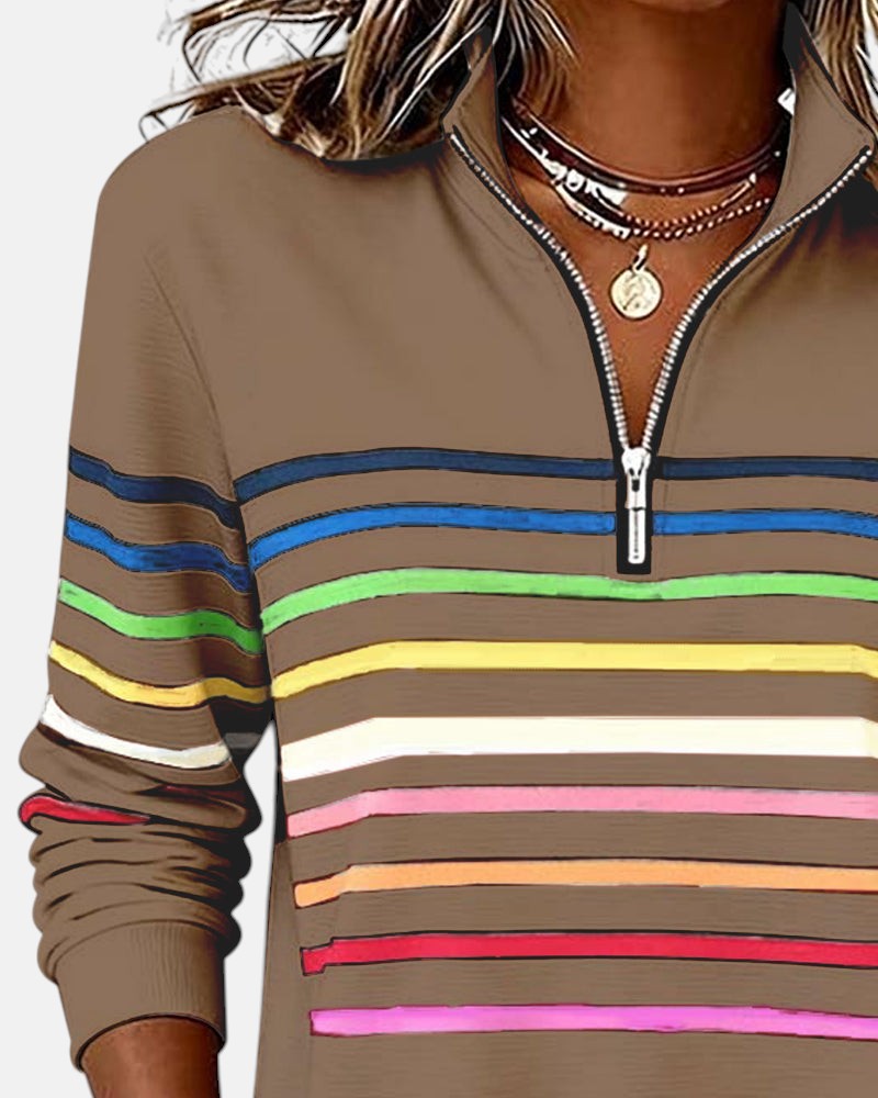 ROUSSEAU BORDEAUX | PULL RAYÉ À FERMETURE ÉCLAIR POUR FEMMES