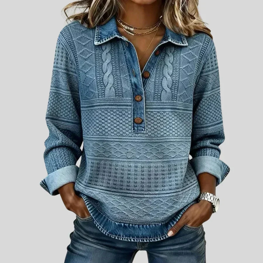 ROUSSEAU BORDEAUX | PULL TORSADÉ VINTAGE À COL BOUTONNÉ POUR FEMMES