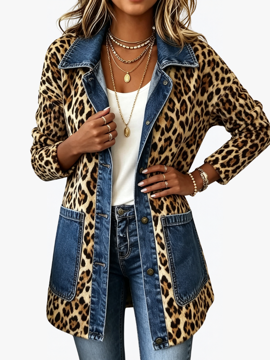 ROUSSEAU BORDEAUX | VESTE LONGUE LÉOPARD ET JEAN POUR FEMMES