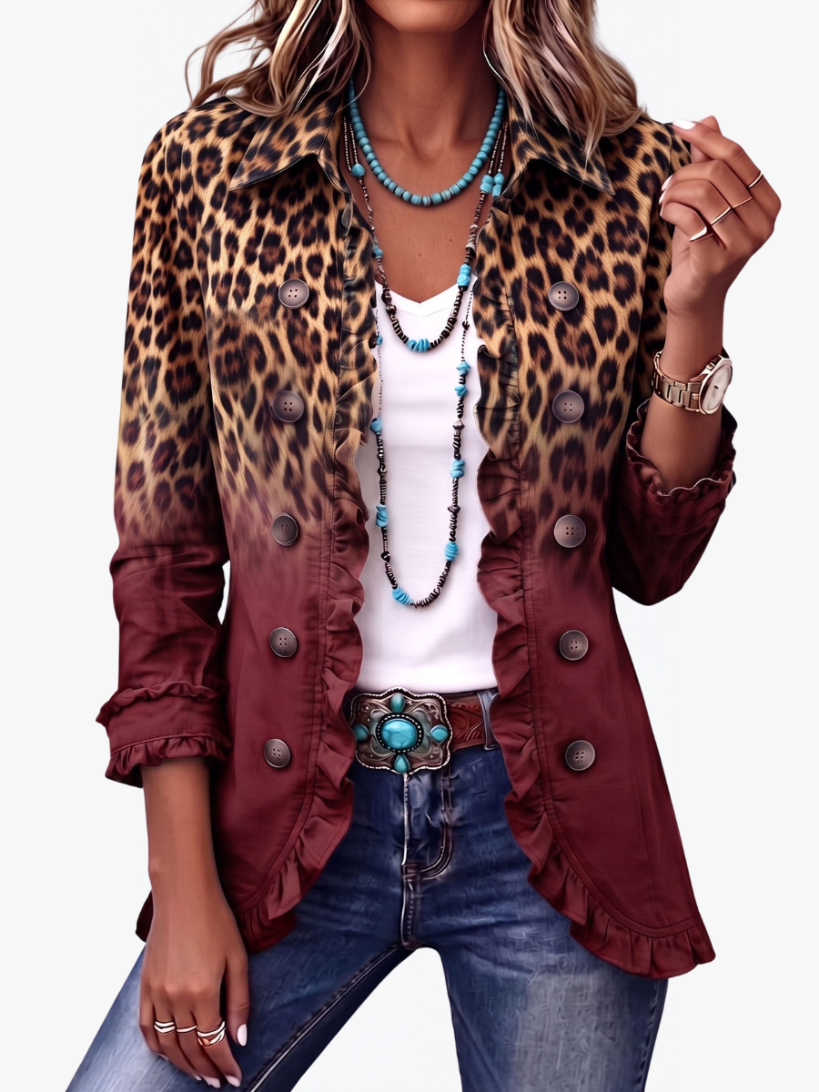 ROUSSEAU BORDEAUX | BLAZER LÉOPARD BORDEAUX À VOLANTS POUR FEMMES