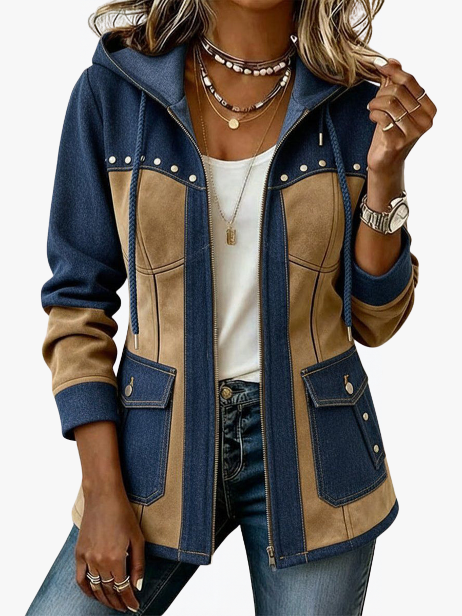 ROUSSEAU BORDEAUX | VESTE À CAPUCHE MARINE ET CAMEL POUR FEMMES