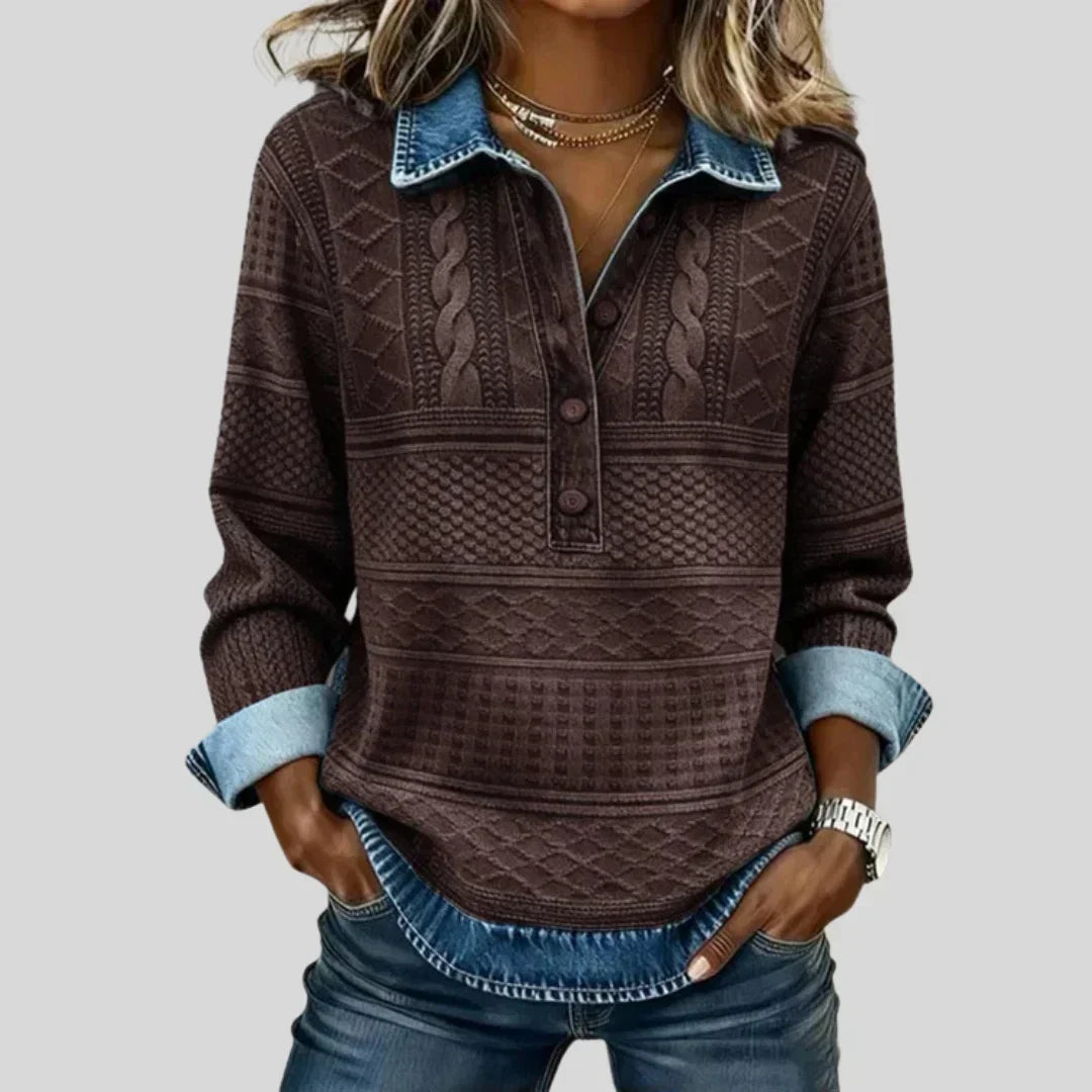 ROUSSEAU BORDEAUX | PULL TORSADÉ VINTAGE À COL BOUTONNÉ POUR FEMMES