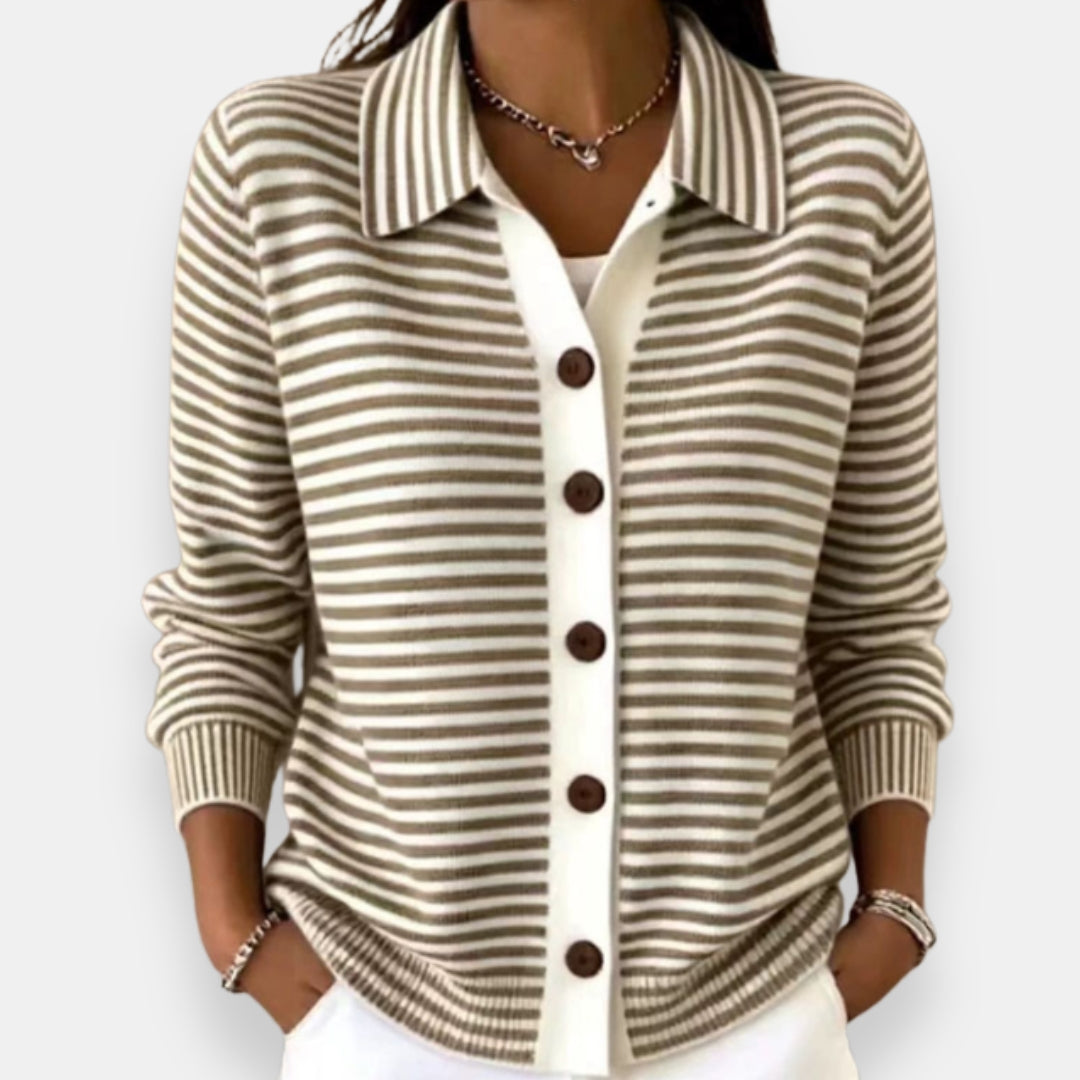 ROUSSEAU BORDEAUX | CARDIGAN RAYÉ À BOUTONS POUR FEMMES