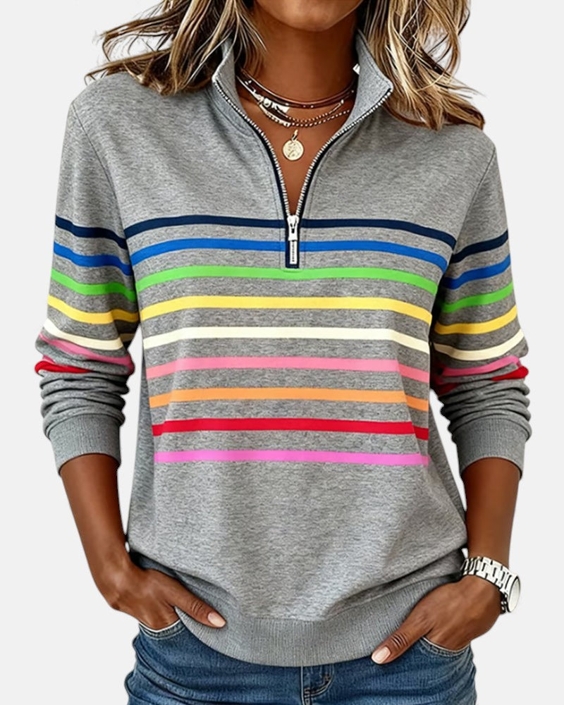 ROUSSEAU BORDEAUX | PULL RAYÉ À FERMETURE ÉCLAIR POUR FEMMES