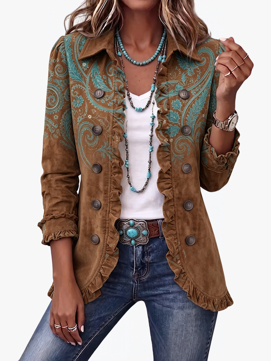 ROUSSEAU BORDEAUX | VESTE À MOTIF PAISLEY À VOLANTS POUR FEMMES