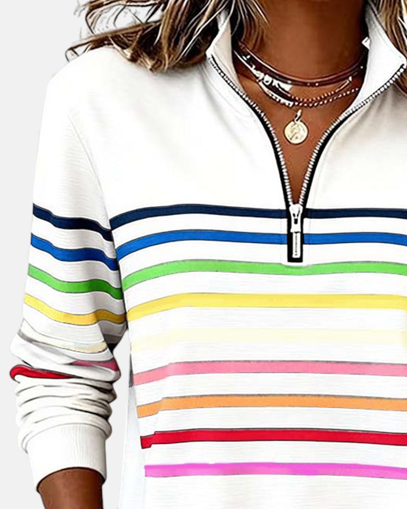 ROUSSEAU BORDEAUX | PULL RAYÉ À FERMETURE ÉCLAIR POUR FEMMES
