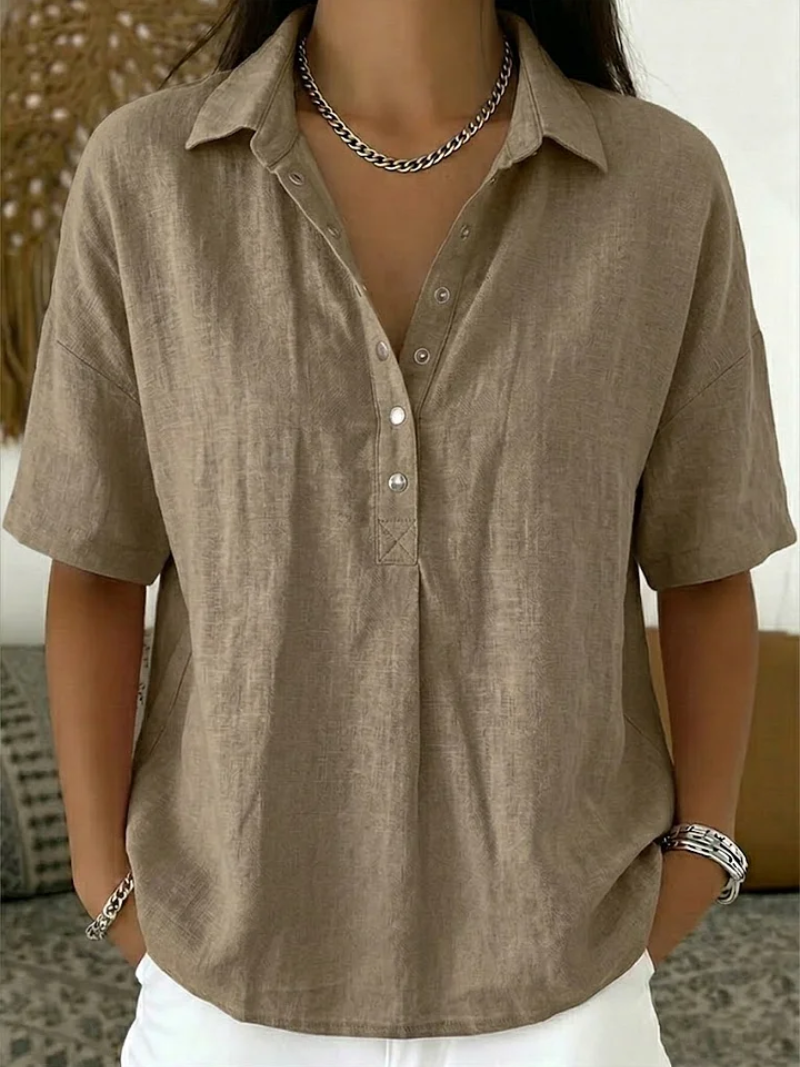ROUSSEAU BORDEAUX | BLOUSE À COL EN V AVEC BOUTONS POUR FEMMES
