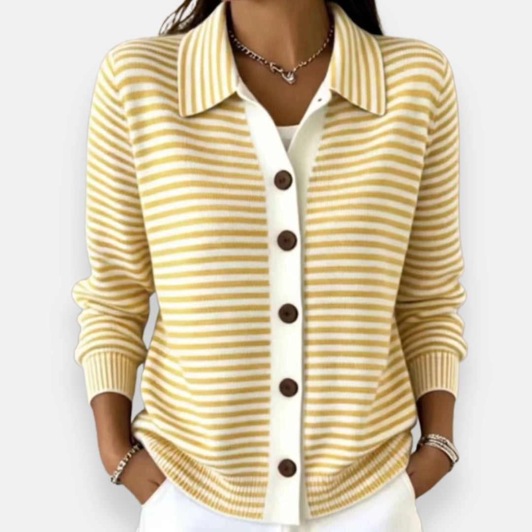 ROUSSEAU BORDEAUX | CARDIGAN RAYÉ À BOUTONS POUR FEMMES
