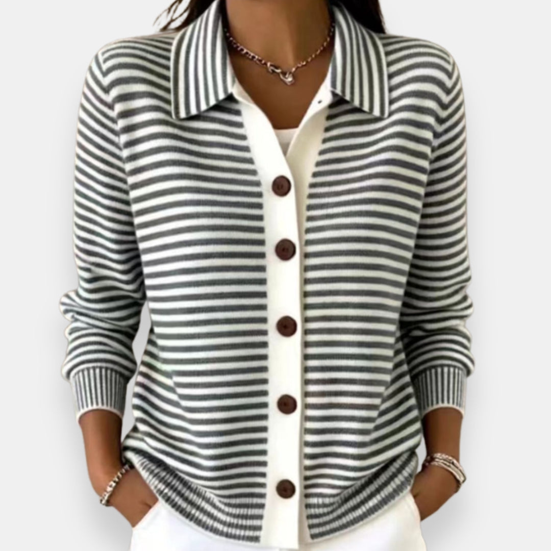 ROUSSEAU BORDEAUX | CARDIGAN RAYÉ À BOUTONS POUR FEMMES
