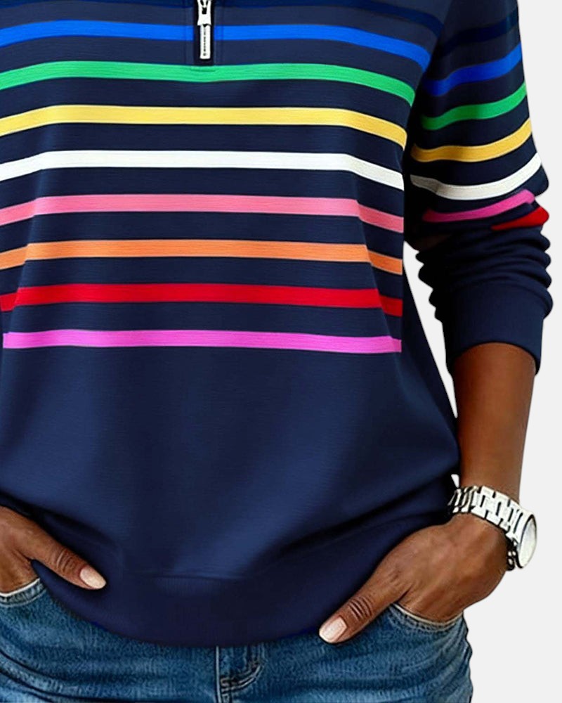 ROUSSEAU BORDEAUX | PULL RAYÉ À FERMETURE ÉCLAIR POUR FEMMES