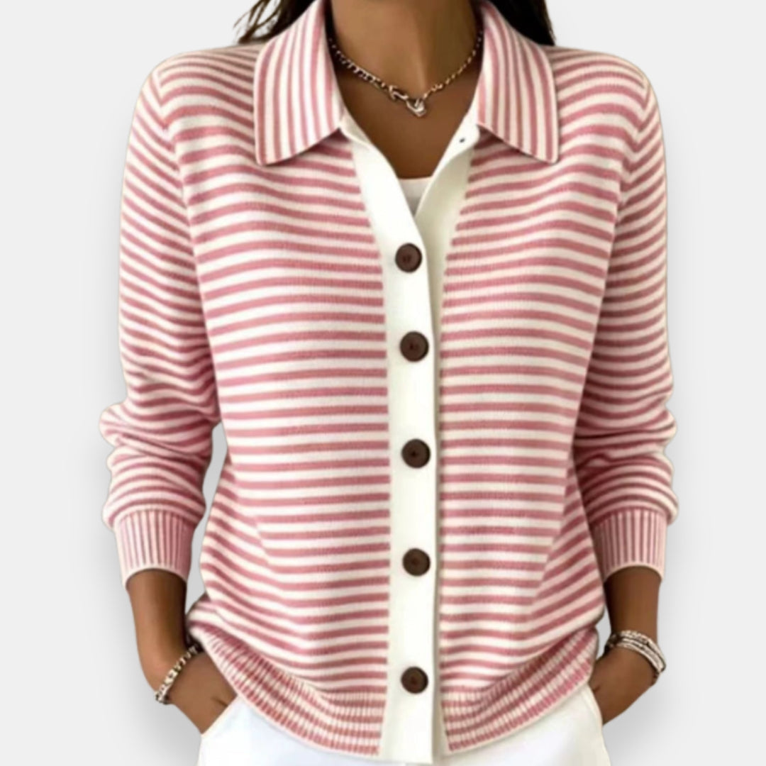 ROUSSEAU BORDEAUX | CARDIGAN RAYÉ À BOUTONS POUR FEMMES