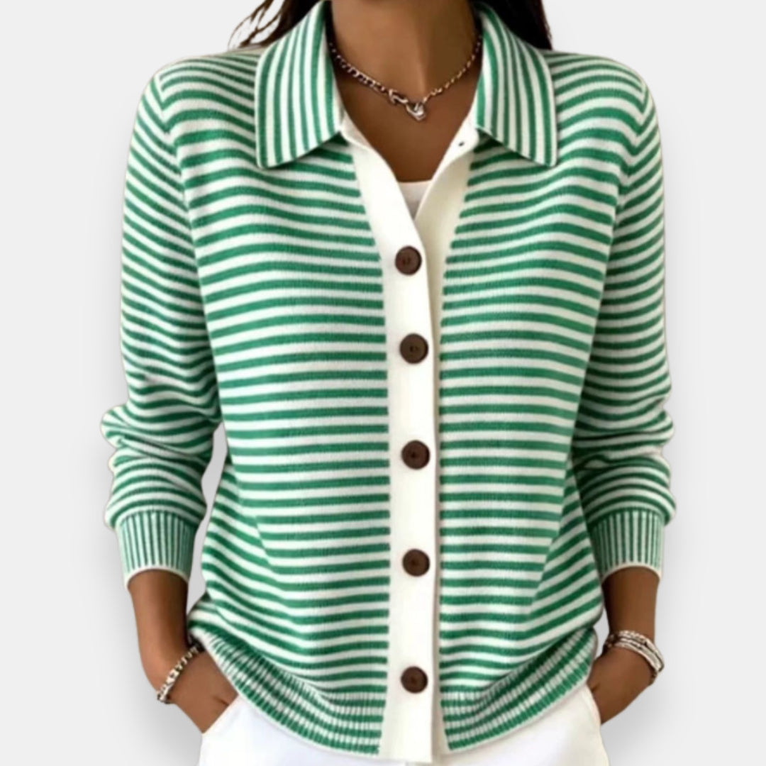 ROUSSEAU BORDEAUX | CARDIGAN RAYÉ À BOUTONS POUR FEMMES