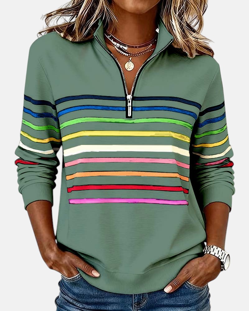 ROUSSEAU BORDEAUX | PULL RAYÉ À FERMETURE ÉCLAIR POUR FEMMES
