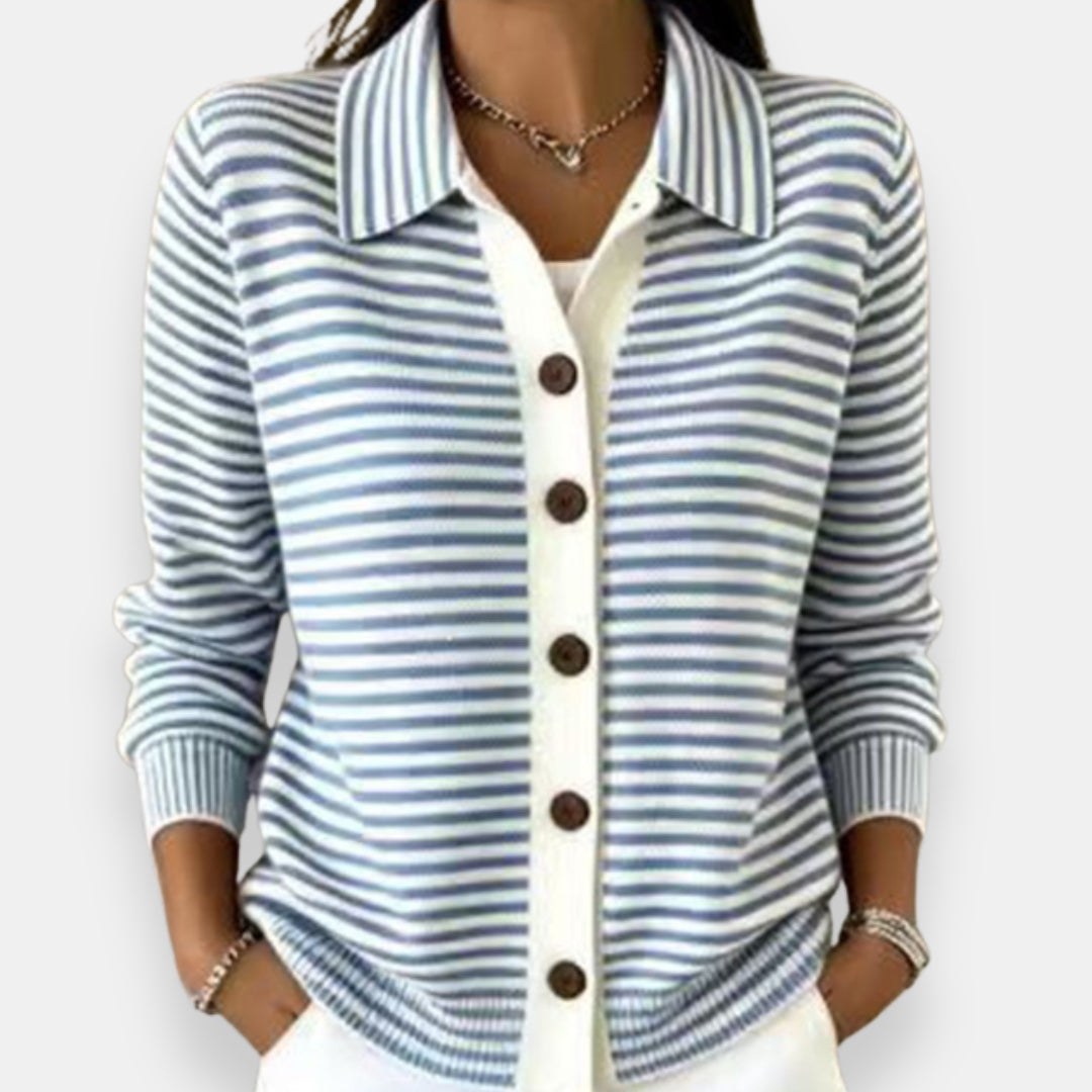 ROUSSEAU BORDEAUX | CARDIGAN RAYÉ À BOUTONS POUR FEMMES