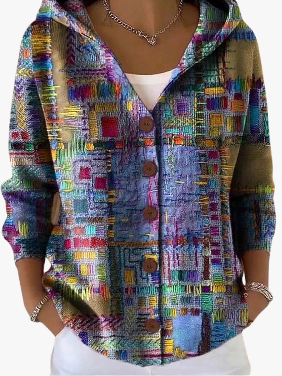 ROUSSEAU BORDEAUX | GILET À CAPUCHE PATCHWORK POUR FEMMES