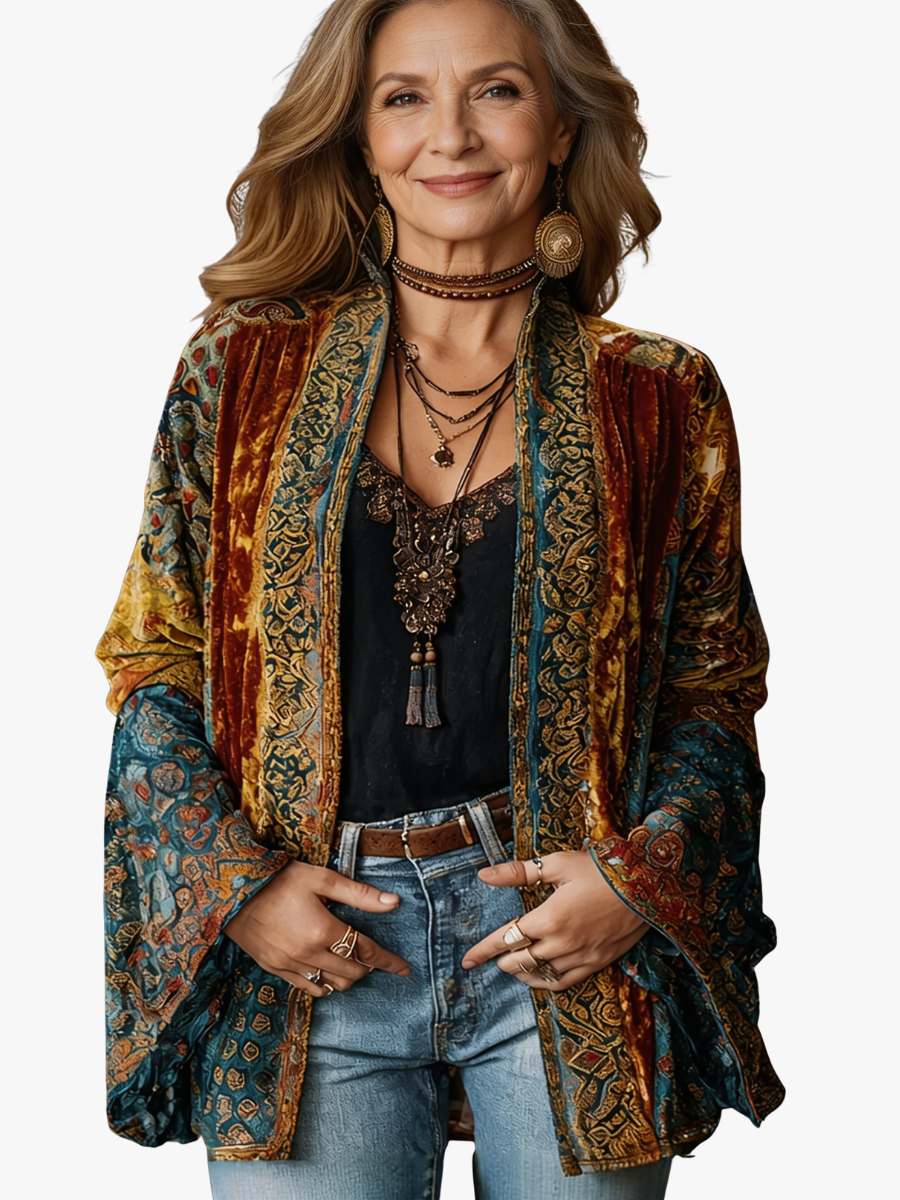 ROUSSEAU BORDEAUX | VESTE BOHO EN VELOURS POUR FEMMES