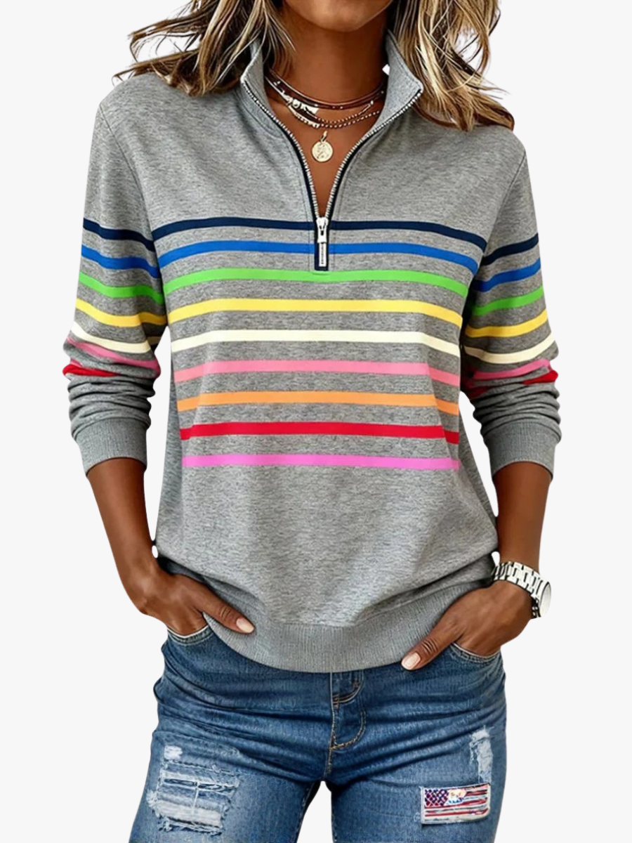 ROUSSEAU BORDEAUX | PULL RAYÉ À FERMETURE ÉCLAIR POUR FEMMES