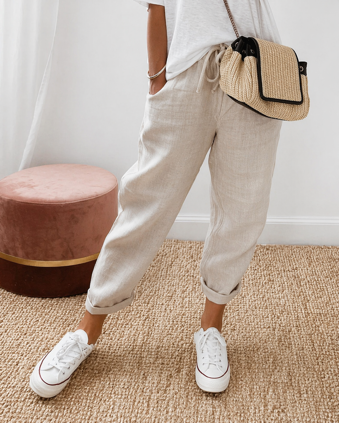 ROUSSEAU BORDEAUX| PANTALON LIN DÉTENDU POUR FEMMES