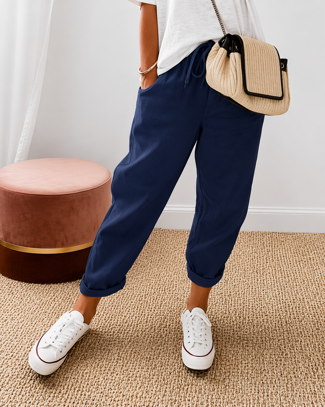 ROUSSEAU BORDEAUX| PANTALON LIN DÉTENDU POUR FEMMES