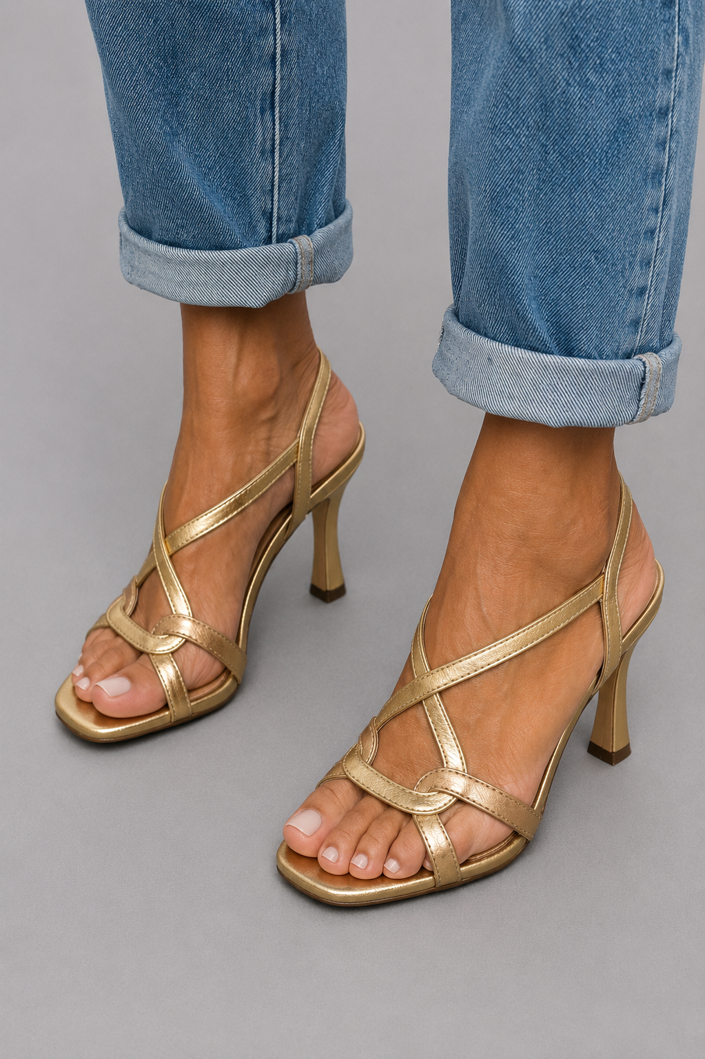 ROUSSEAU BORDEAUX | SANDALES DORÉES À BRIDES POUR FEMME