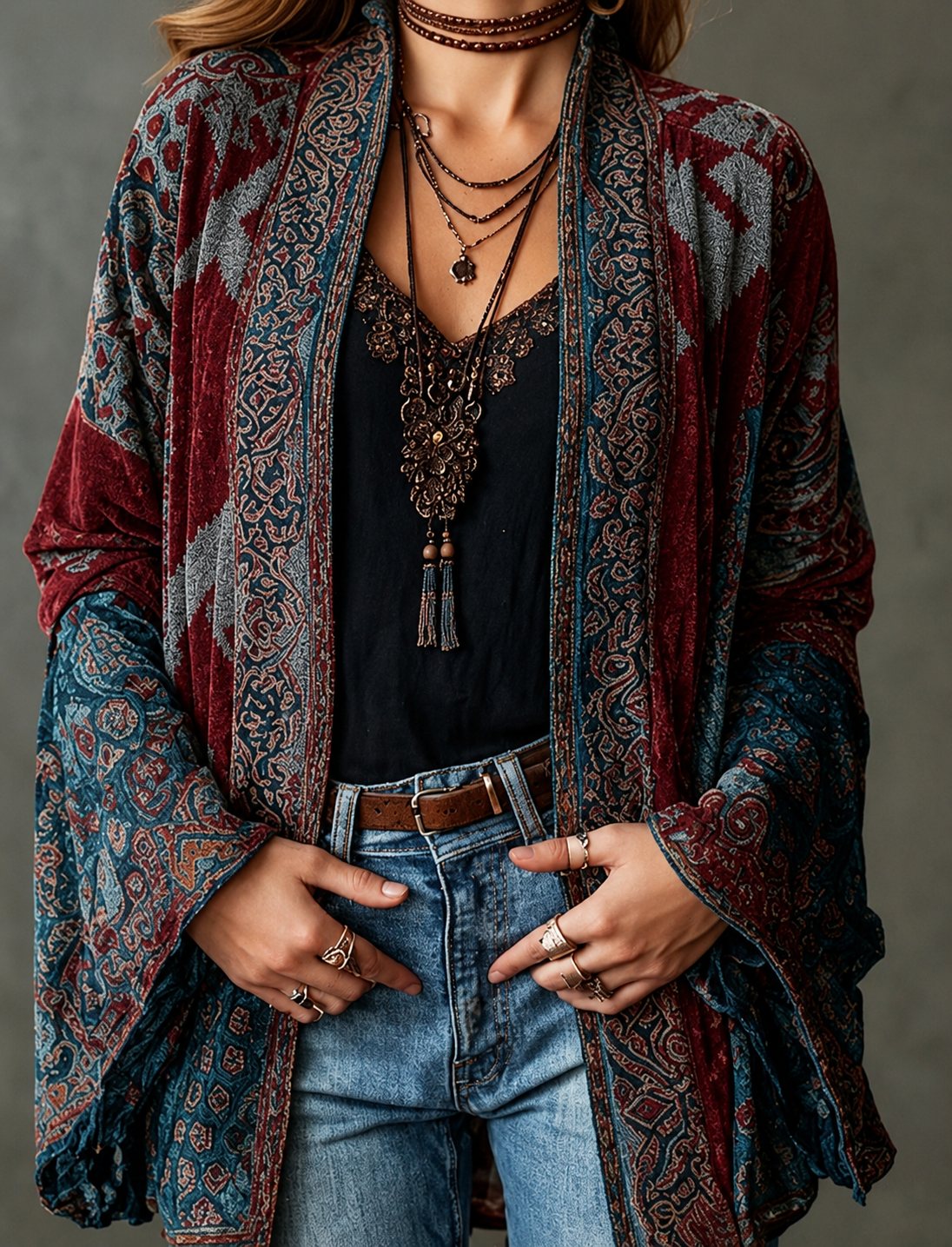 ROUSSEAU BORDEAUX | VESTE BOHO EN VELOURS POUR FEMMES