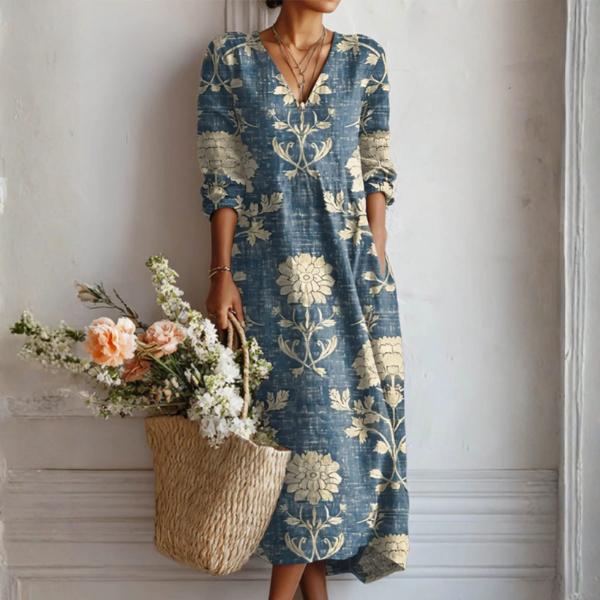 ROUSSEAU BORDEAUX| ROBE MIDI EN LIN FLORAL ANCIEN POUR FEMMES